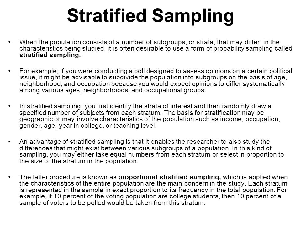 What's an example of stratified random sampling?